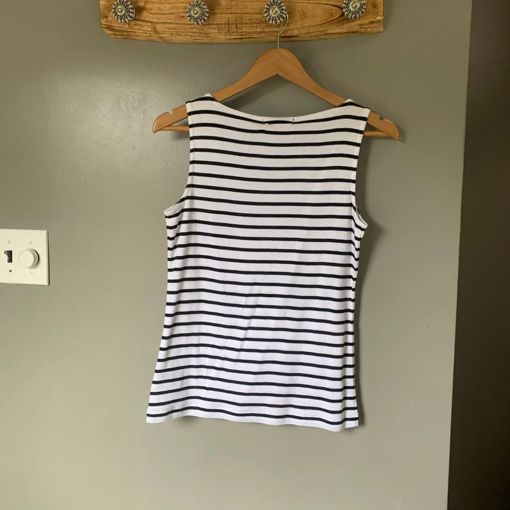 Ralph Lauren ✨ NWT Striped Gold Embroidered Crest Cotton Petite Tank Top - Picture 5 of 6